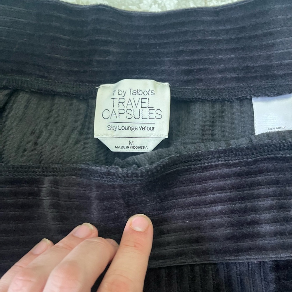 Talbots Black Wide-Leg Corduroy Track Pants - Picture 3 of 5